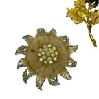 Vintage Set of 3 Mink Fur Brooches Pins Silver Gold Tone Pearl Starburst Flower