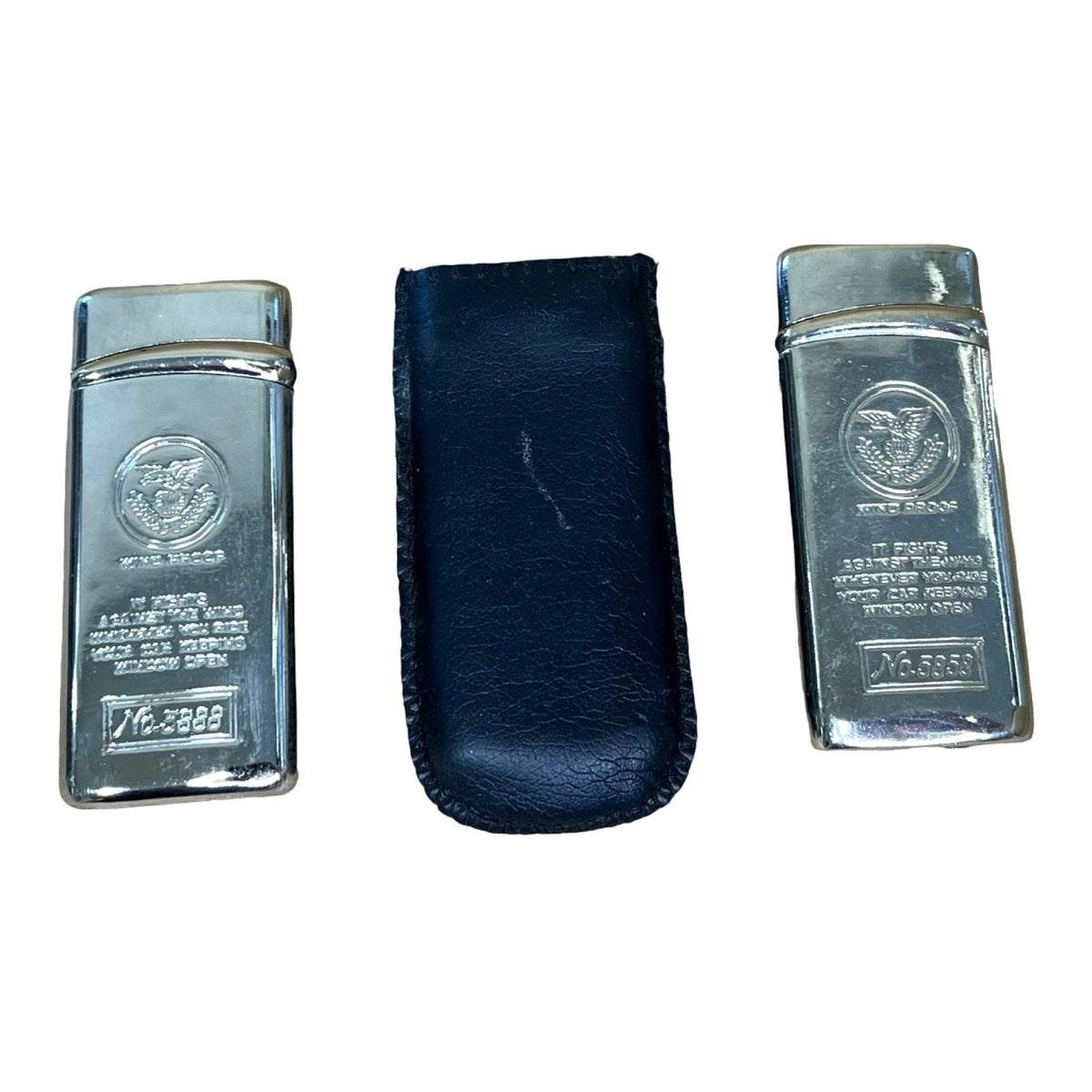 Pair Vintage Sang Xin 5888 5858 Eagle Windproof Butane Gas Lighters Pouch