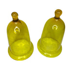 Pair Antique Cadmium Glass Bell Cloches Hand Blown UV Reactive Yellow Orange