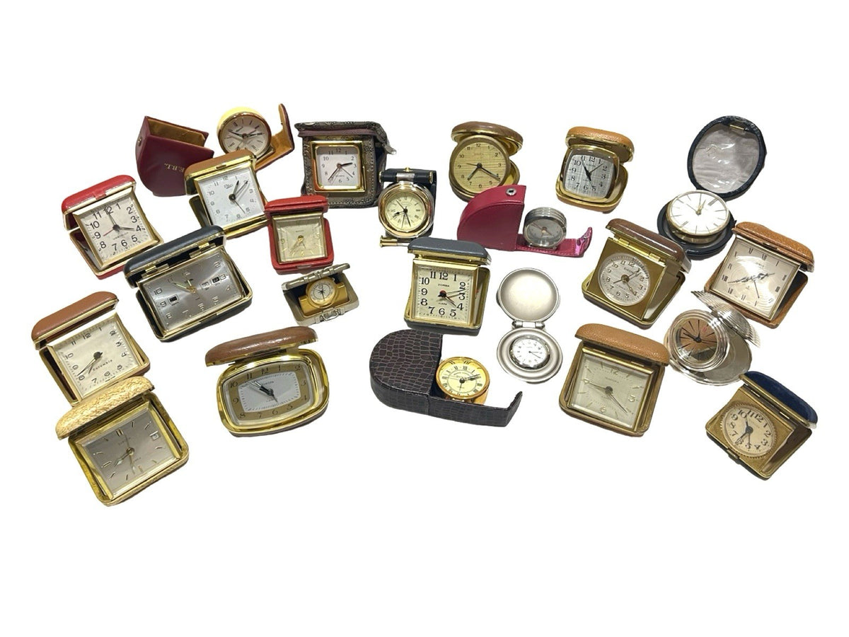23x Vintage Travel Alarm Clock Job Lot Europa Westclox Zorba Mechanical Quartz