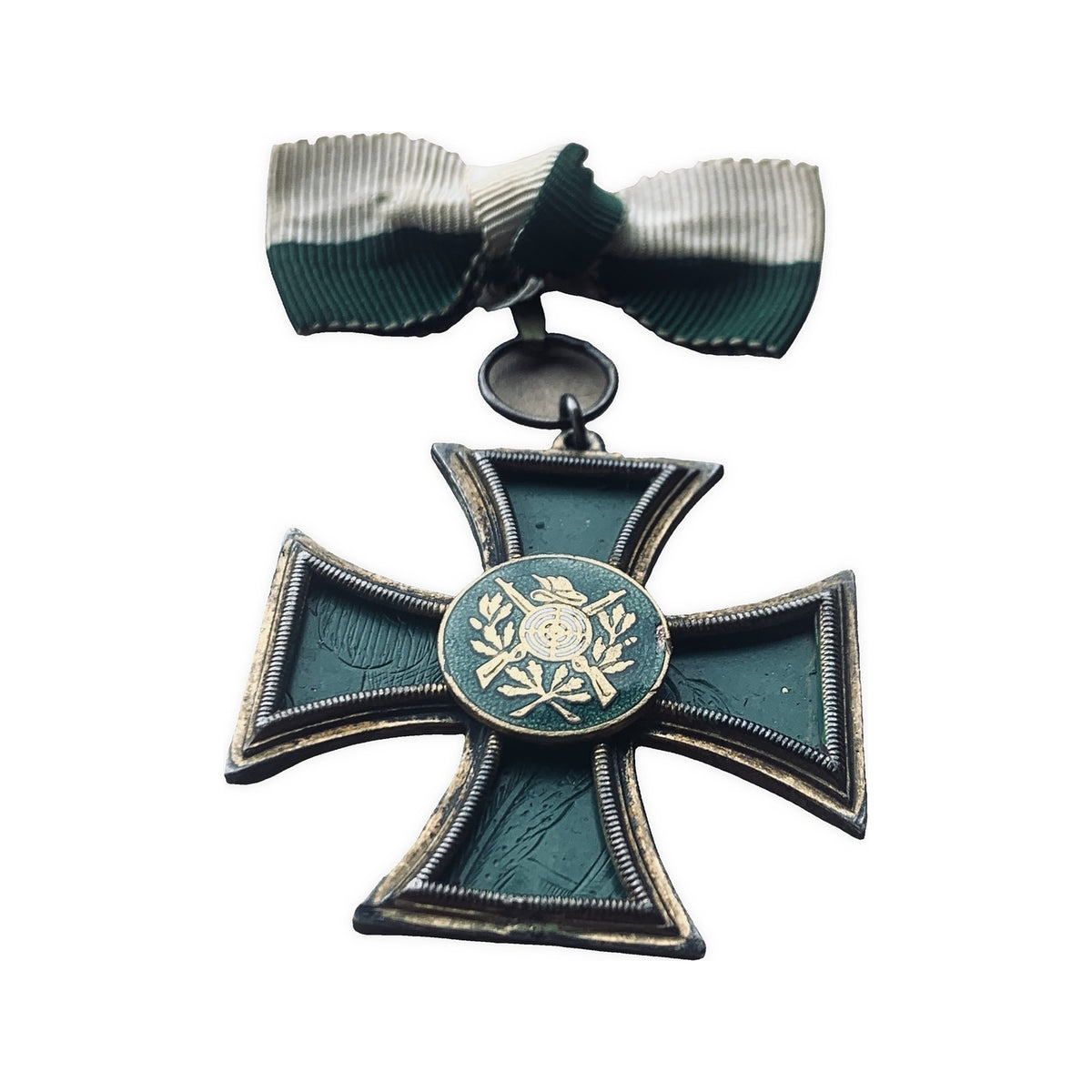 German Schutzenverein Prize Cross 835 Silver Green Enamel Rifles Hameln Medal