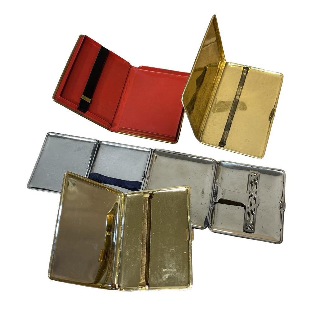 Vintage Cigarette Case Job Lot 5x Metal Enamel Leather Effect Cases