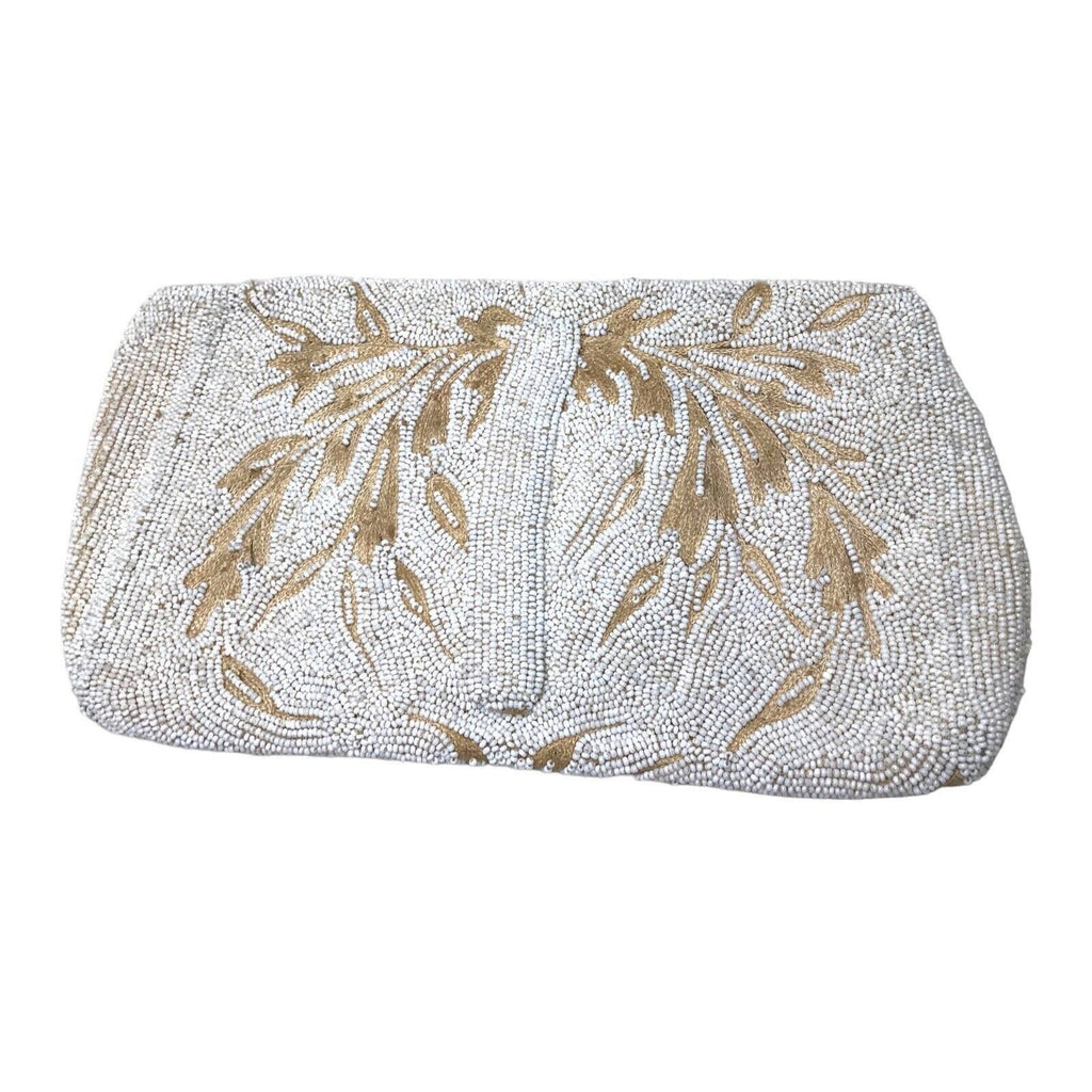 Vintage Brettle's Silkestia White Beige Micro Beaded Evening Clutch Purse Boxed