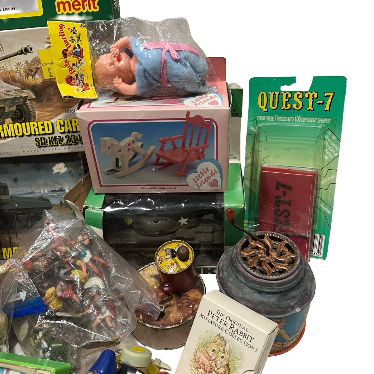 Large Vintage Toy Job Lot Airfix Merit Rubiks Dolls Figures Games Collectables - close-up detail