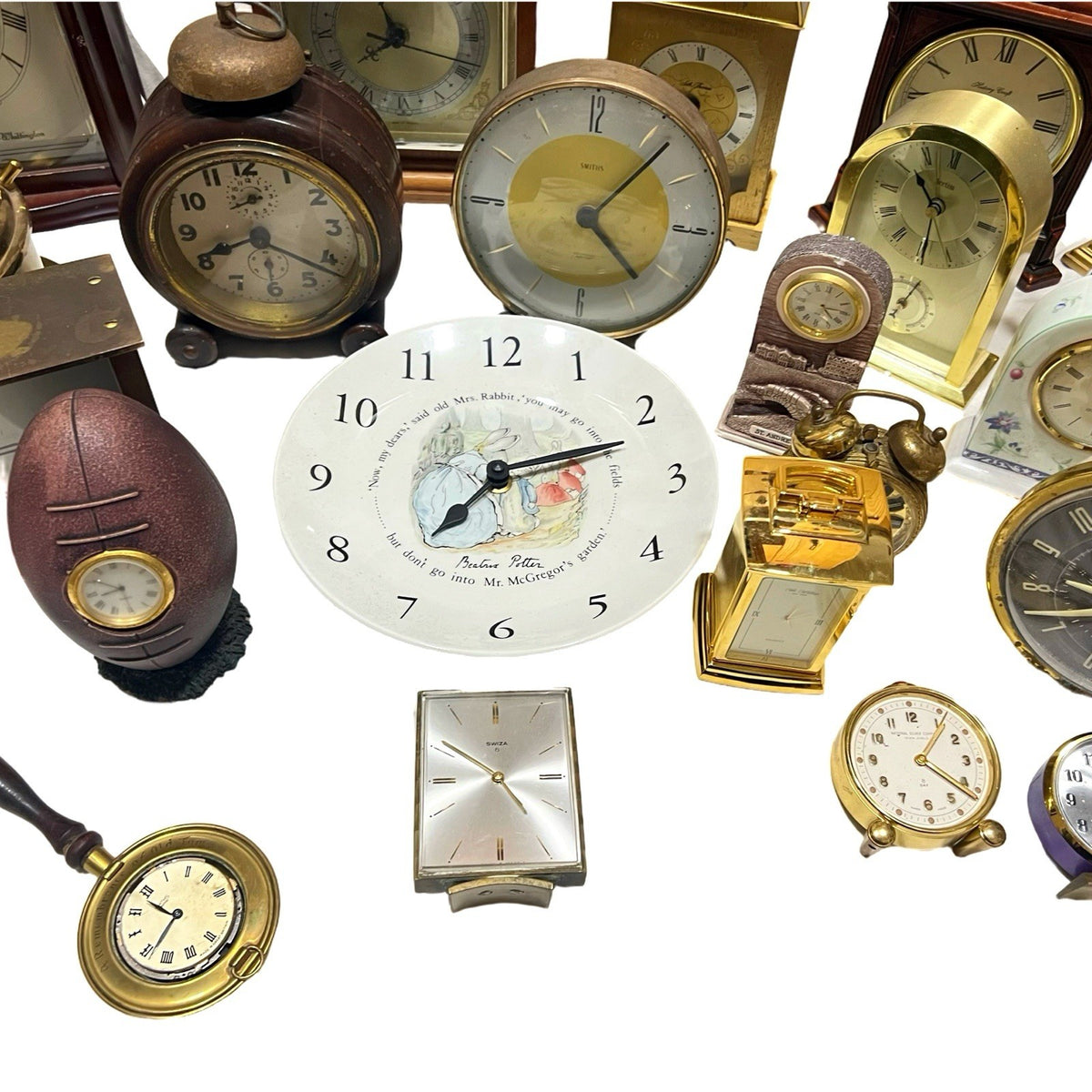 23x Vintage Clock Job Lot Smiths Westclox Metamec Swiza Mantel Alarm Novelty - side view