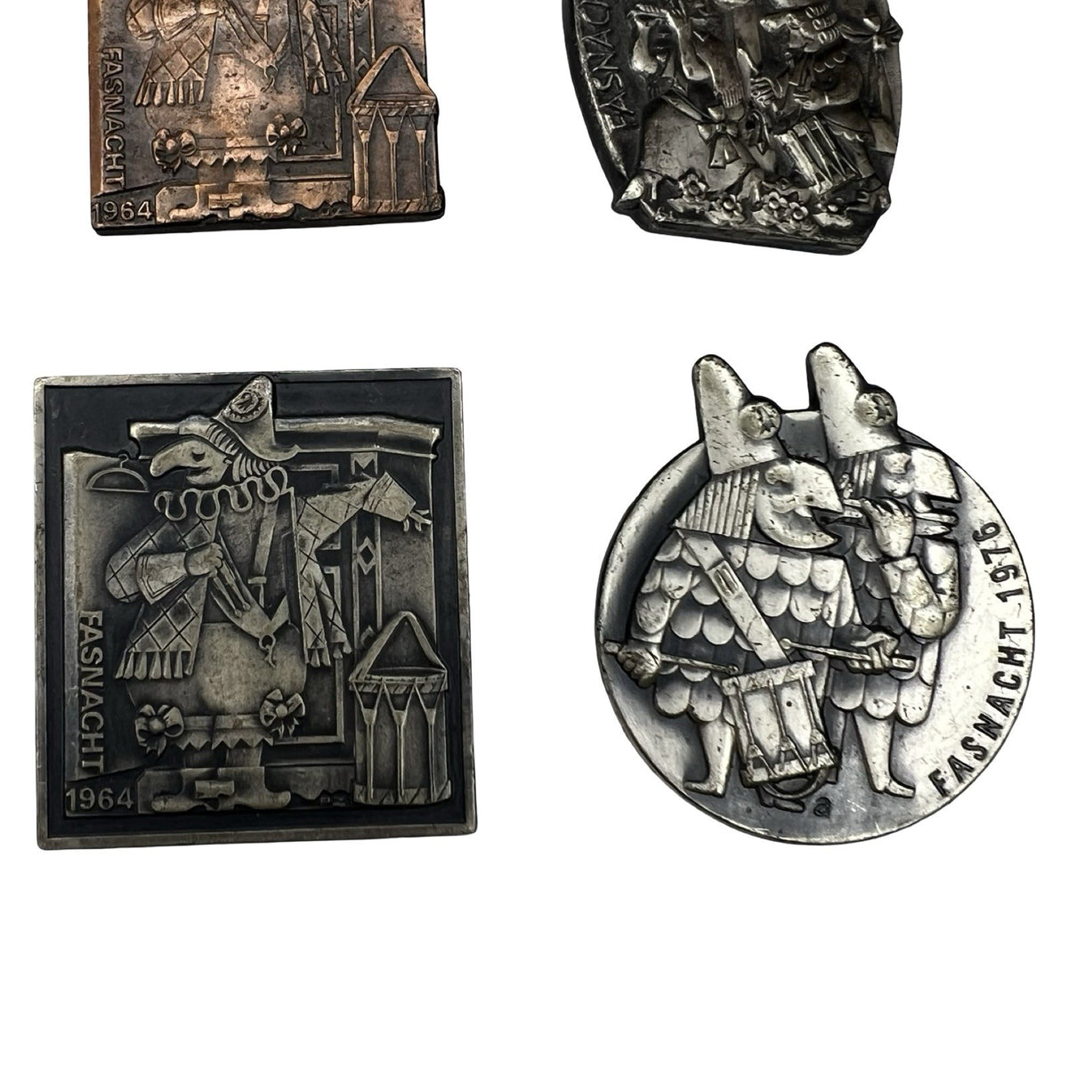 Job Lot 6 Vintage Swiss Fasnacht Basel Carnival Pin Badges Plaques 1964-2000