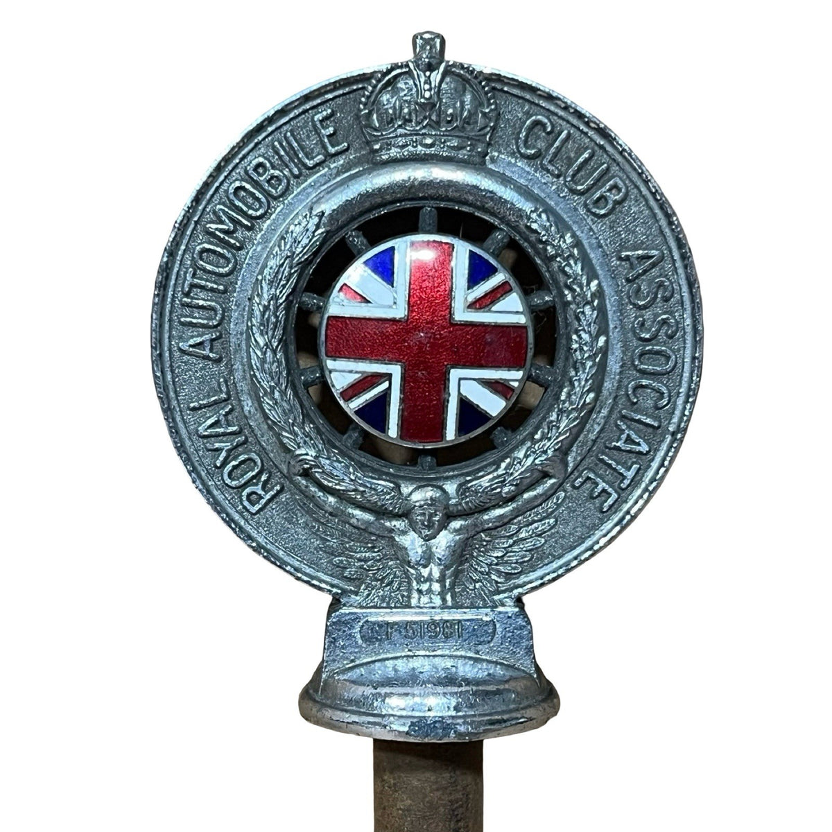 Vintage 1930s RAC Royal Automobile Club Associate Enamel Car Badge Mascot - front view