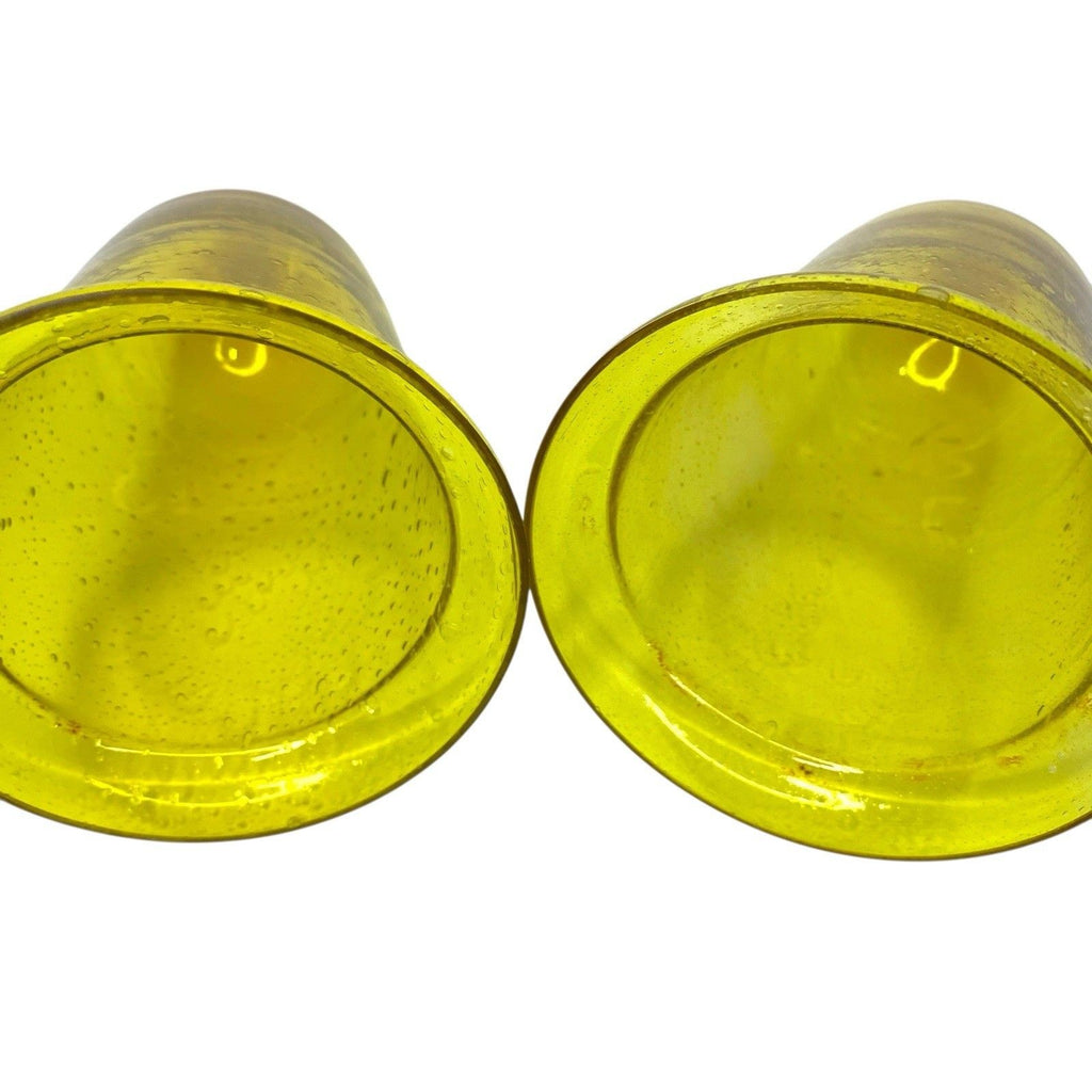 Pair Antique Cadmium Glass Bell Cloches Hand Blown UV Reactive Yellow Orange