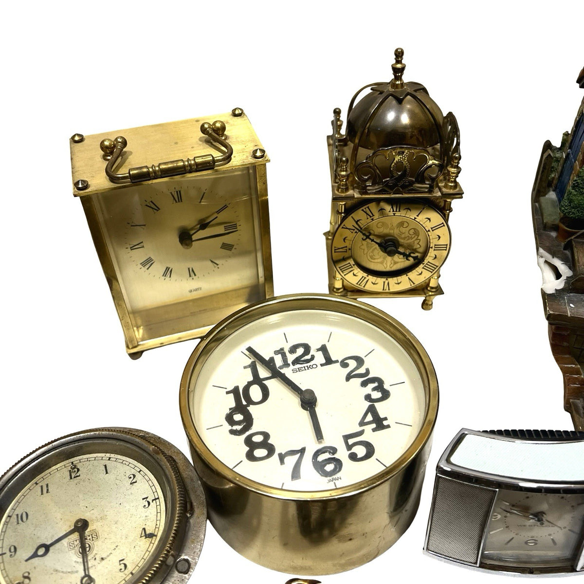 14x Vintage Clock Job Lot Seiko Rhythm Smiths Carriage Mantel Novelty Railway - detail view