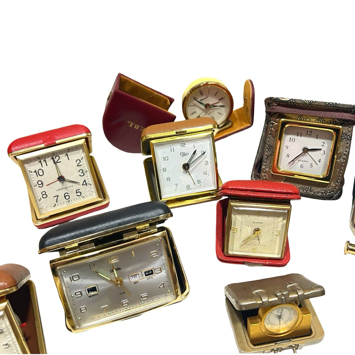 23x Vintage Travel Alarm Clock Job Lot Europa Westclox Zorba Mechanical Quartz - detail view