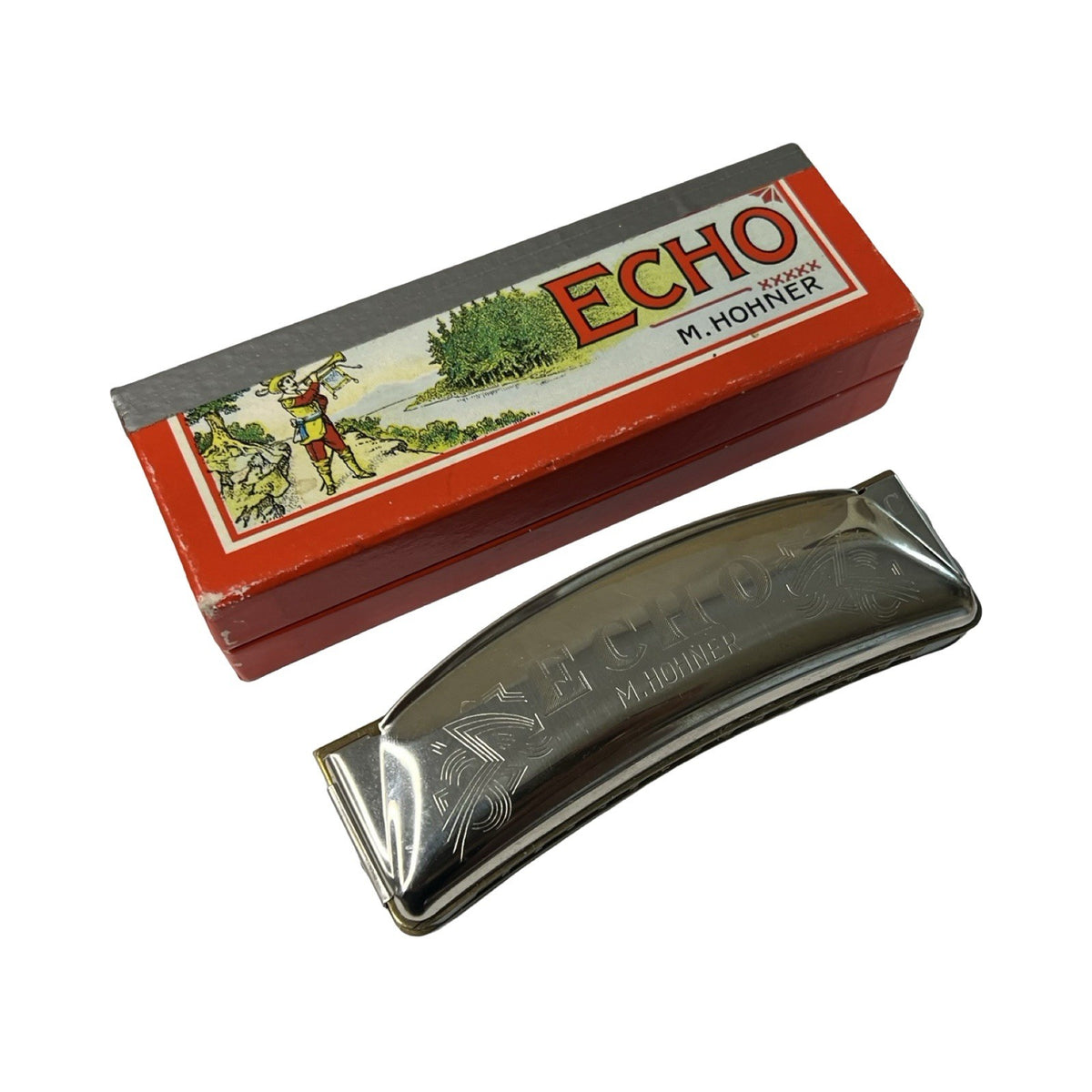 Vintage M. Hohner ECHO Curved Harmonica - With Box - Made In Germany