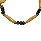 1950s Bone Necklace Tribal Spade Pendant Carved Seed Beads Mid Century Vintage