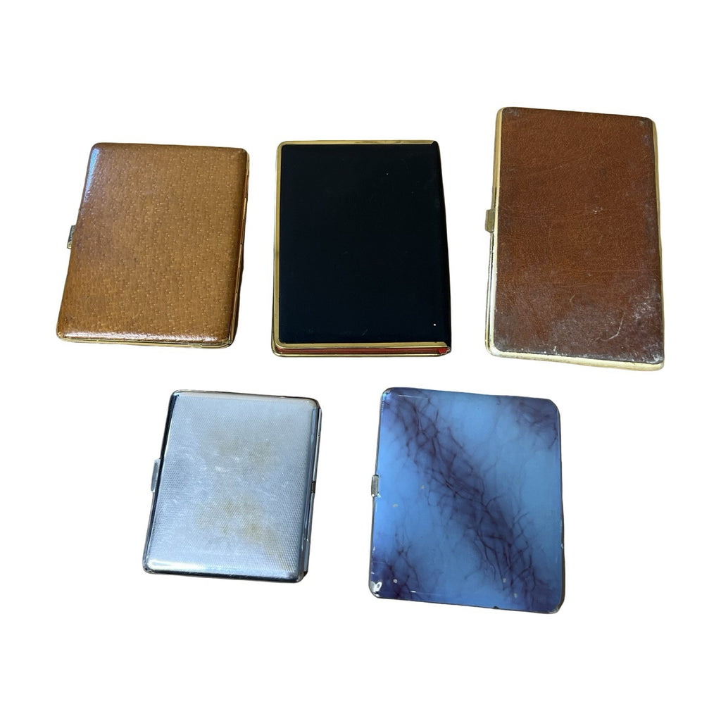 Vintage Cigarette Case Job Lot 5x Metal Enamel Leather Effect Cases