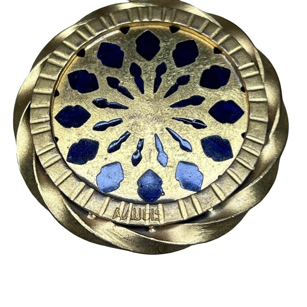 Vintage A Augis Virgin Mary Blue Enamel Gold Tone Catholic Pendant Medal