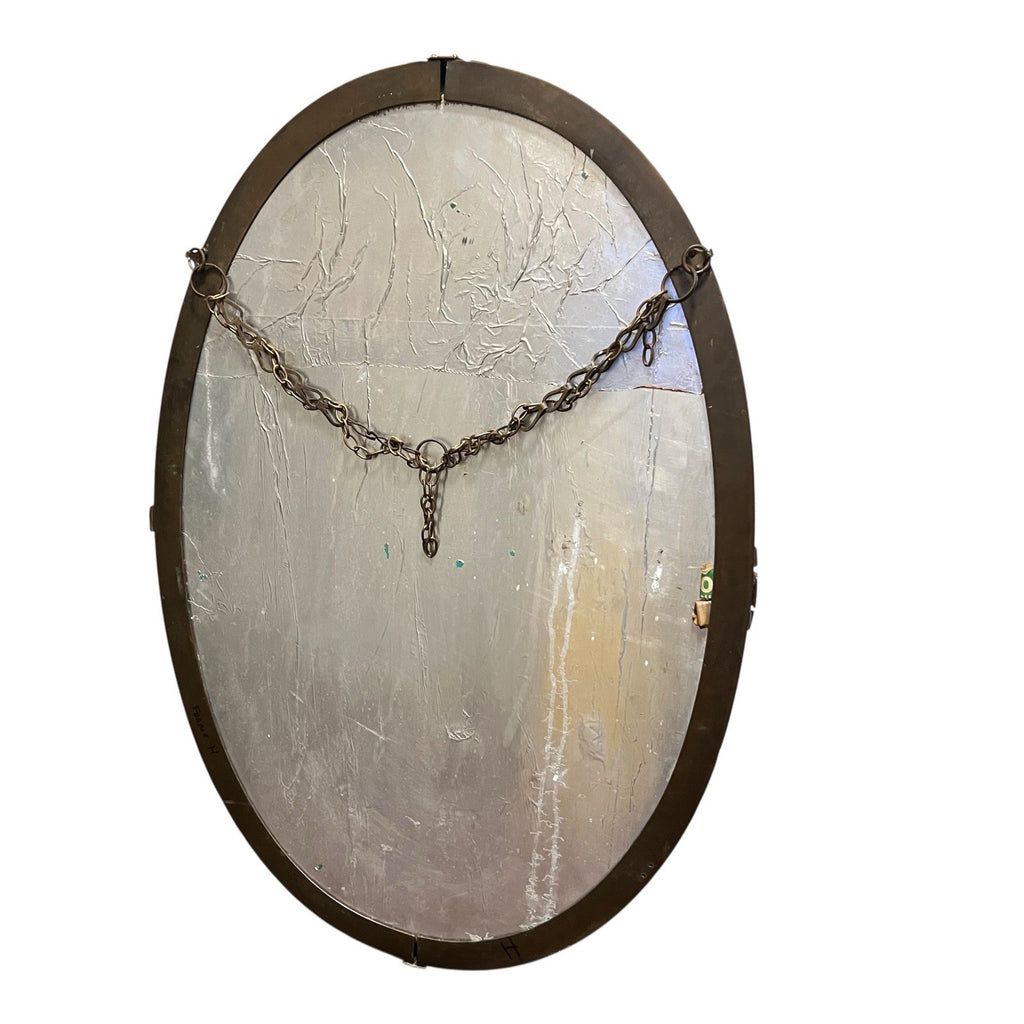 Large Vintage Oval Wall Mirror Ornate Solid Brass Frame Mid Century