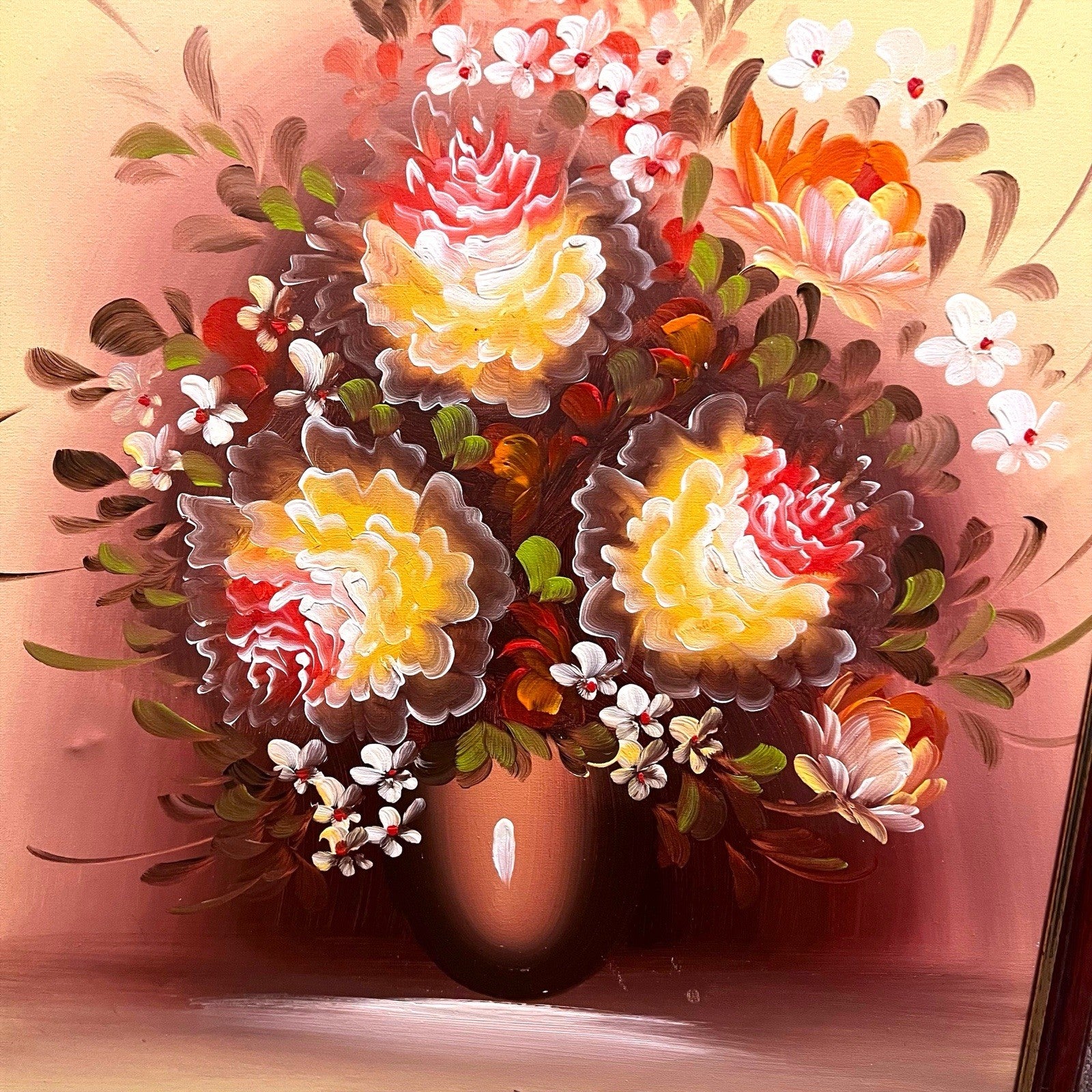 Vintage Floral Oil Painting Still Life Flowers Vase Framed Wall Art 66cm x 55cm