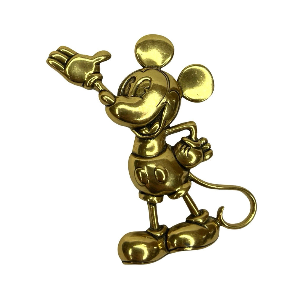 Vintage Disney Mickey Mouse Gold Tone Waving Brooch Pin Official Collectible