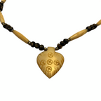 1950s Bone Necklace Tribal Spade Pendant Carved Seed Beads Mid Century Vintage
