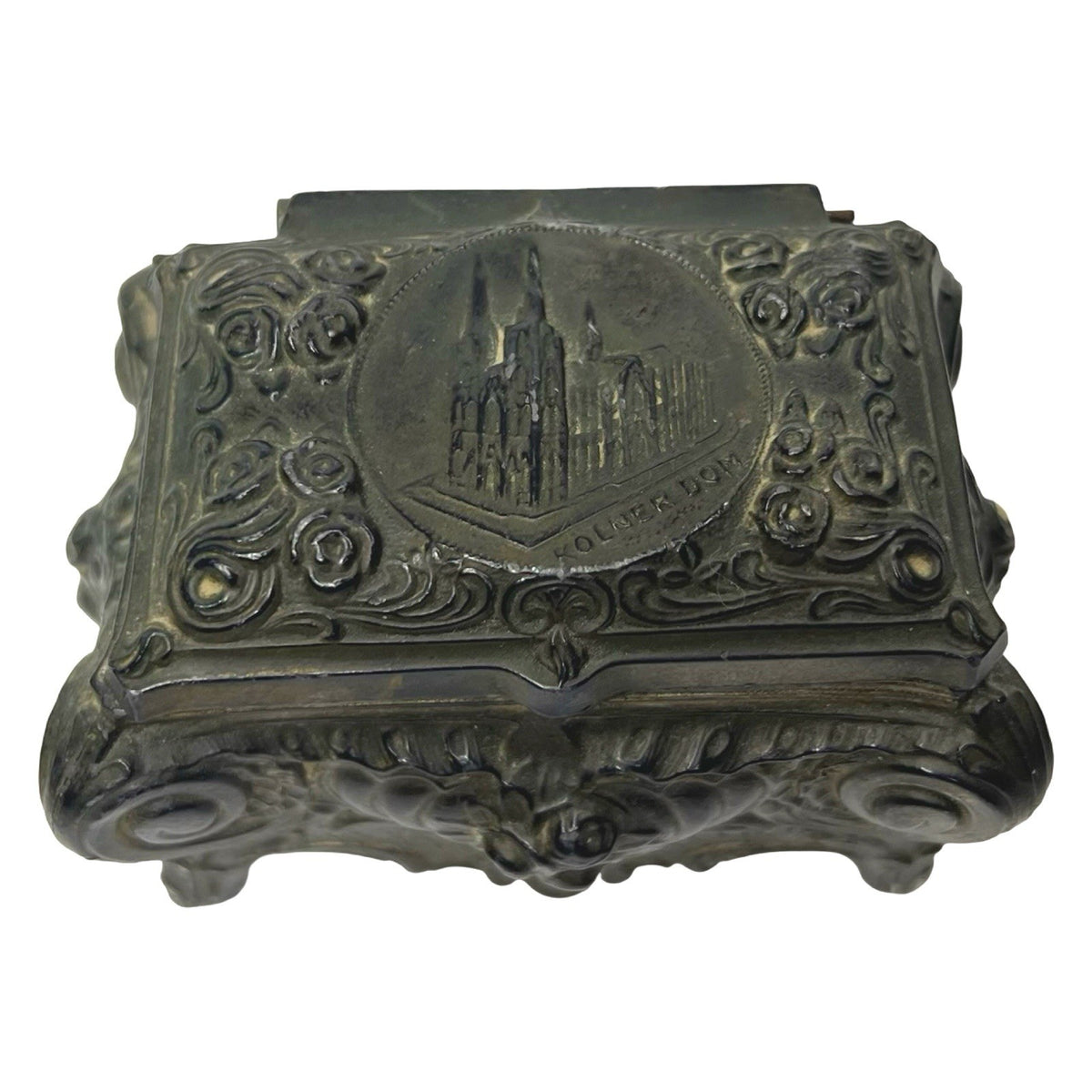 Vintage Kölner Dom Cologne Cathedral Metal Trinket Jewellery Box Germany - front view