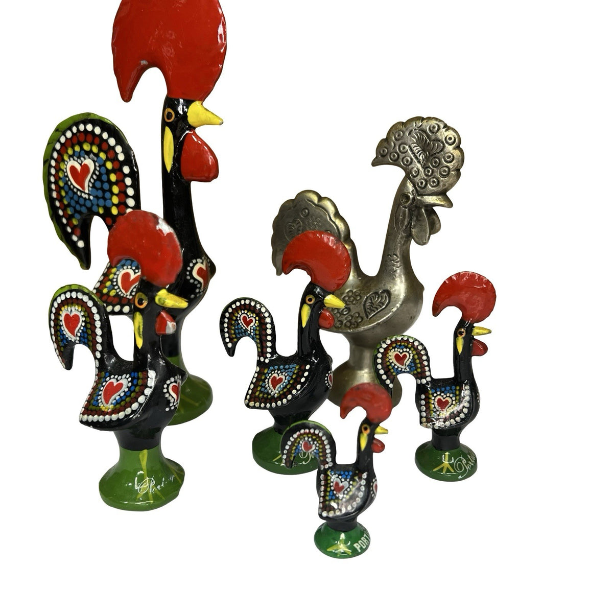 6x Vintage Portuguese Galo de Barcelos Rooster Figurines Job Lot Folk Art