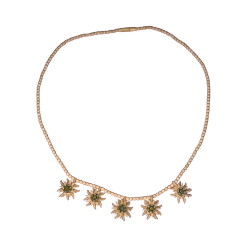 1950s Edelweiss Flower Necklace Hand Carved Bone Beads Alpine Folk Art Austria — view 1