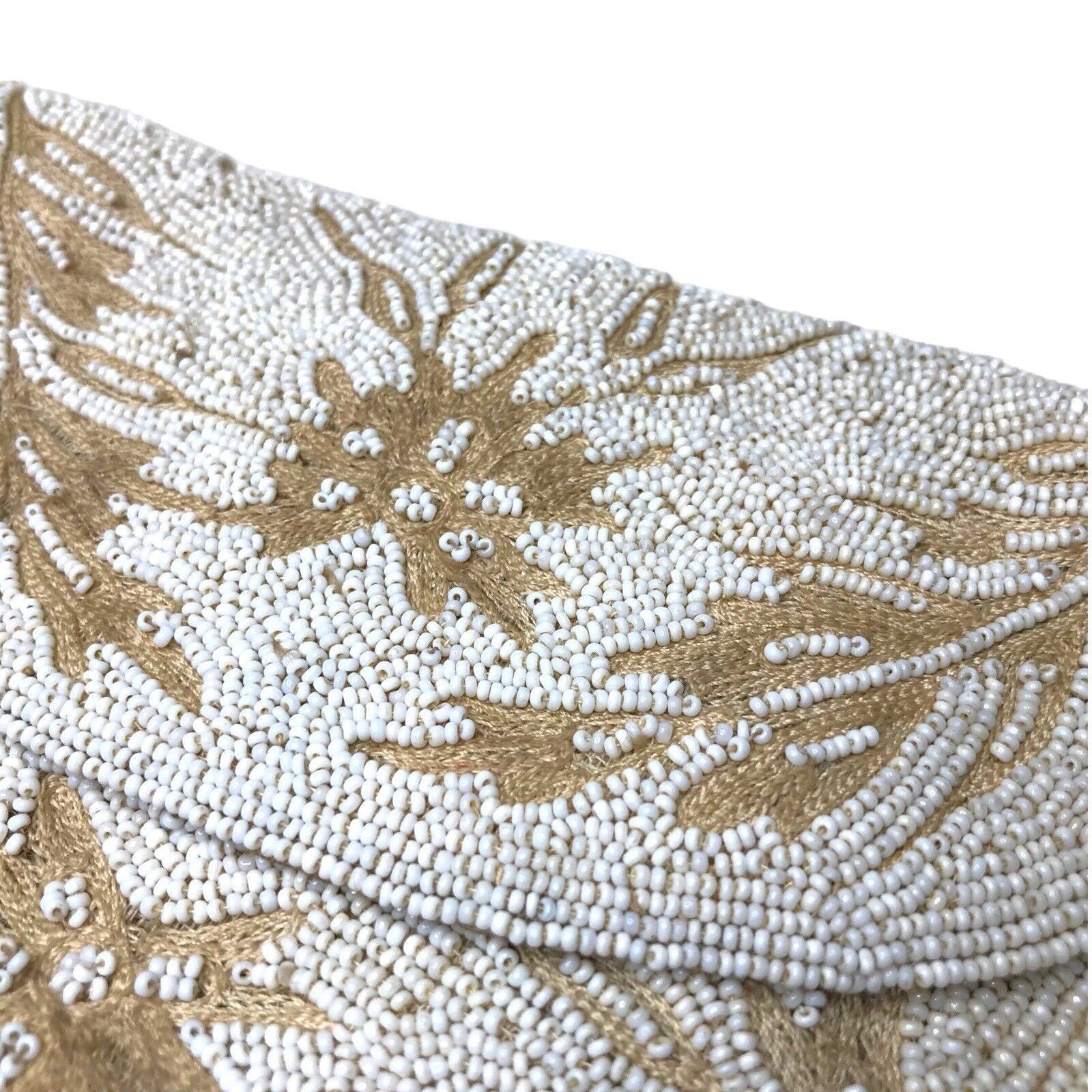 Vintage Brettle's Silkestia White Beige Micro Beaded Evening Clutch Purse Boxed