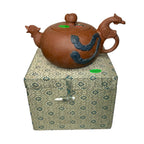 Vintage Yixing Phoenix Handle Teapot Factory 1 Square Circle Zisha Boxed