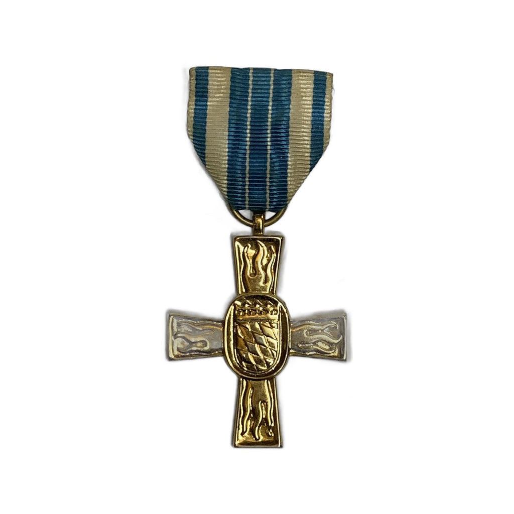 German Bavarian Fire Service Merit Cross 1955 Feuerlöschwesen Medal Gilt Pin. Pre-owned collectable, actual item photographed by The Voyage Bird.