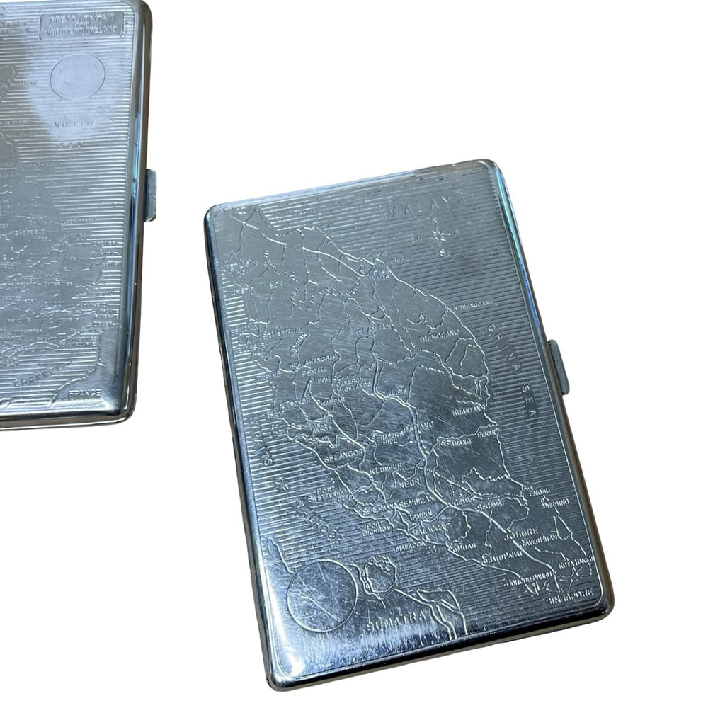 3 Vintage Map Cigarette Cases Emu Har-Bro Britain Ireland Malaya Singapore