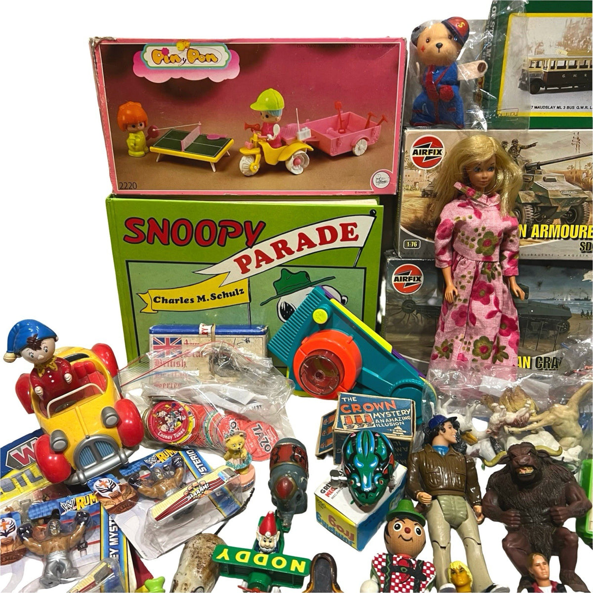 Large Vintage Toy Job Lot Airfix Merit Rubiks Dolls Figures Games Collectables - detail view