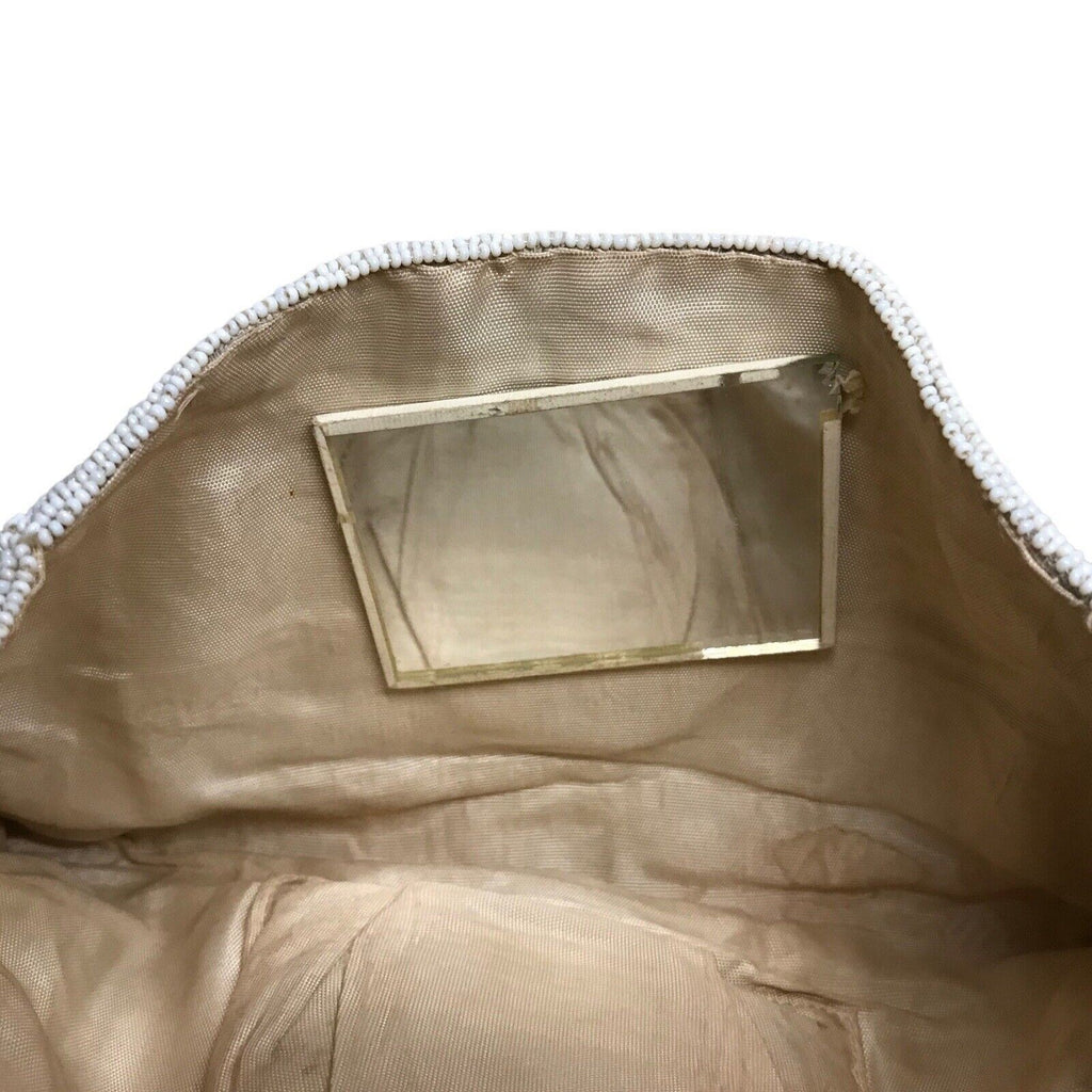 Vintage Brettle's Silkestia White Beige Micro Beaded Evening Clutch Purse Boxed