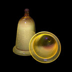 Pair Antique Cadmium Glass Bell Cloches Hand Blown UV Reactive Yellow Orange