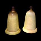 Pair Antique Cadmium Glass Bell Cloches Hand Blown UV Reactive Yellow Orange