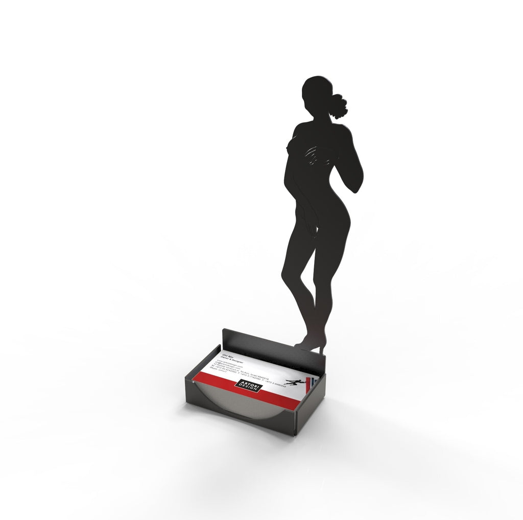 Artori Cover Girl Business Card Holder – Nude Silhouette Desk Stand Black Metal - photo 3