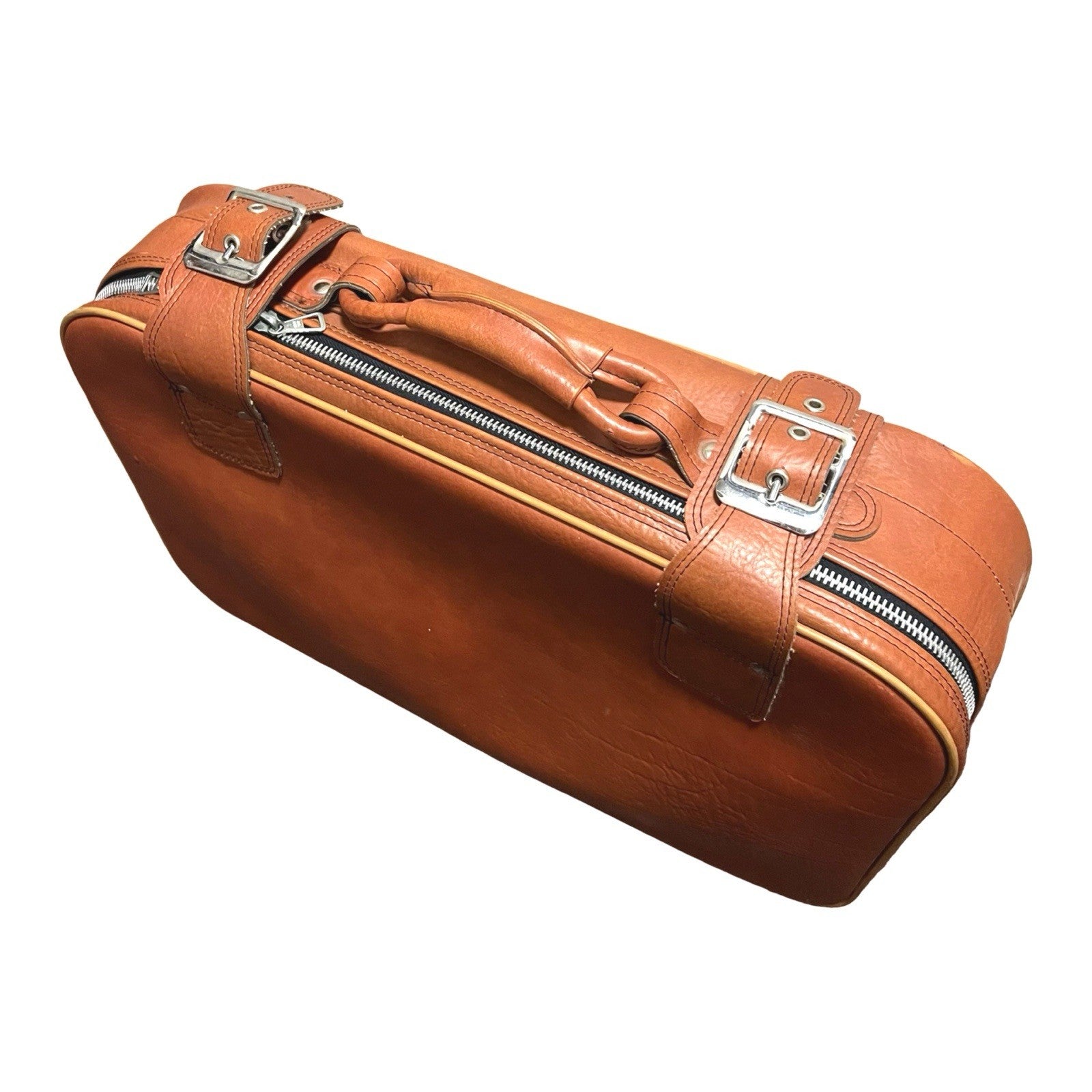 Vintage Brown Faux Leather Suitcase Carry Case Travel Overnight Bag Korea
