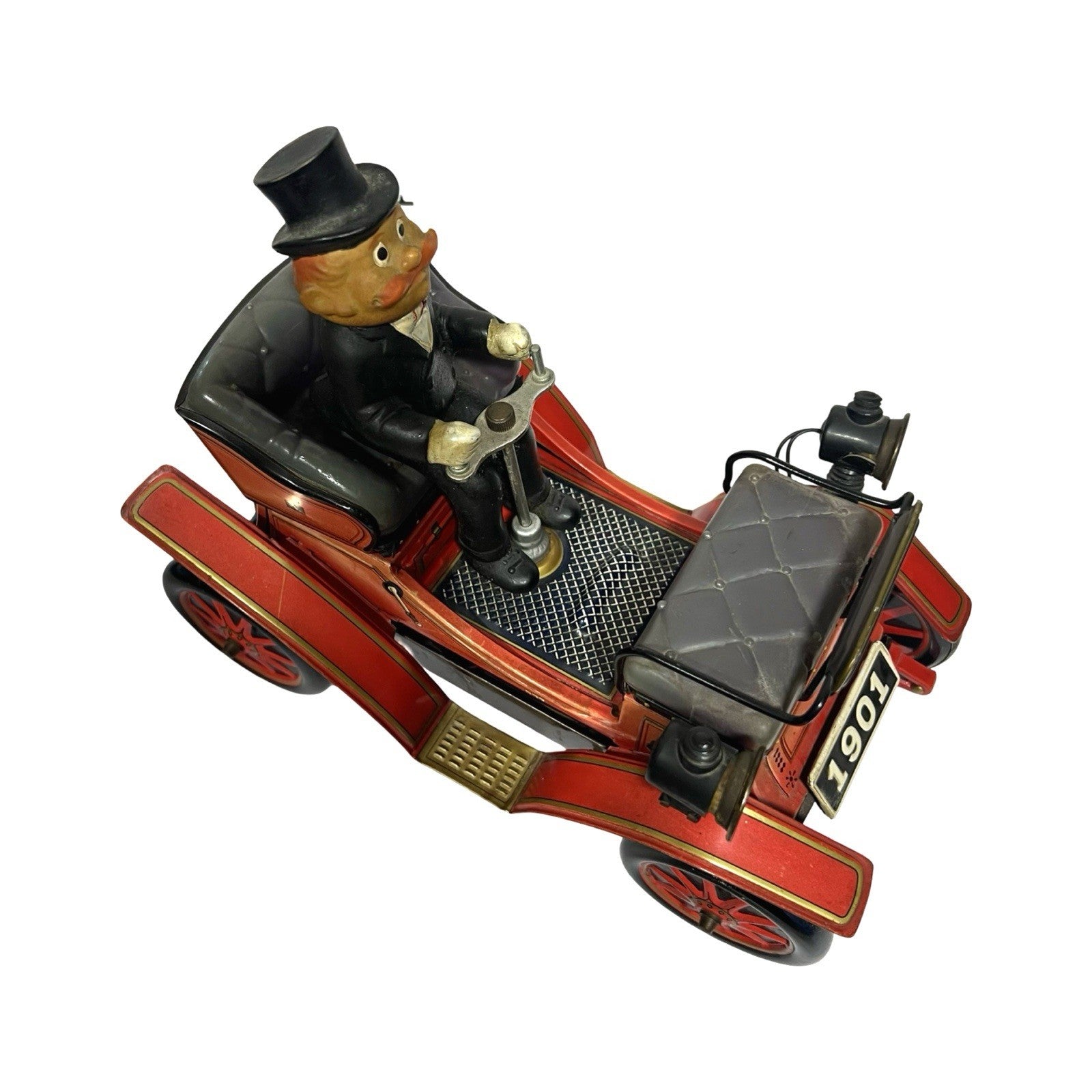 Century 1901 Old Timer Car Tin Toy Battery Operated Japan Driver Figure Vintage