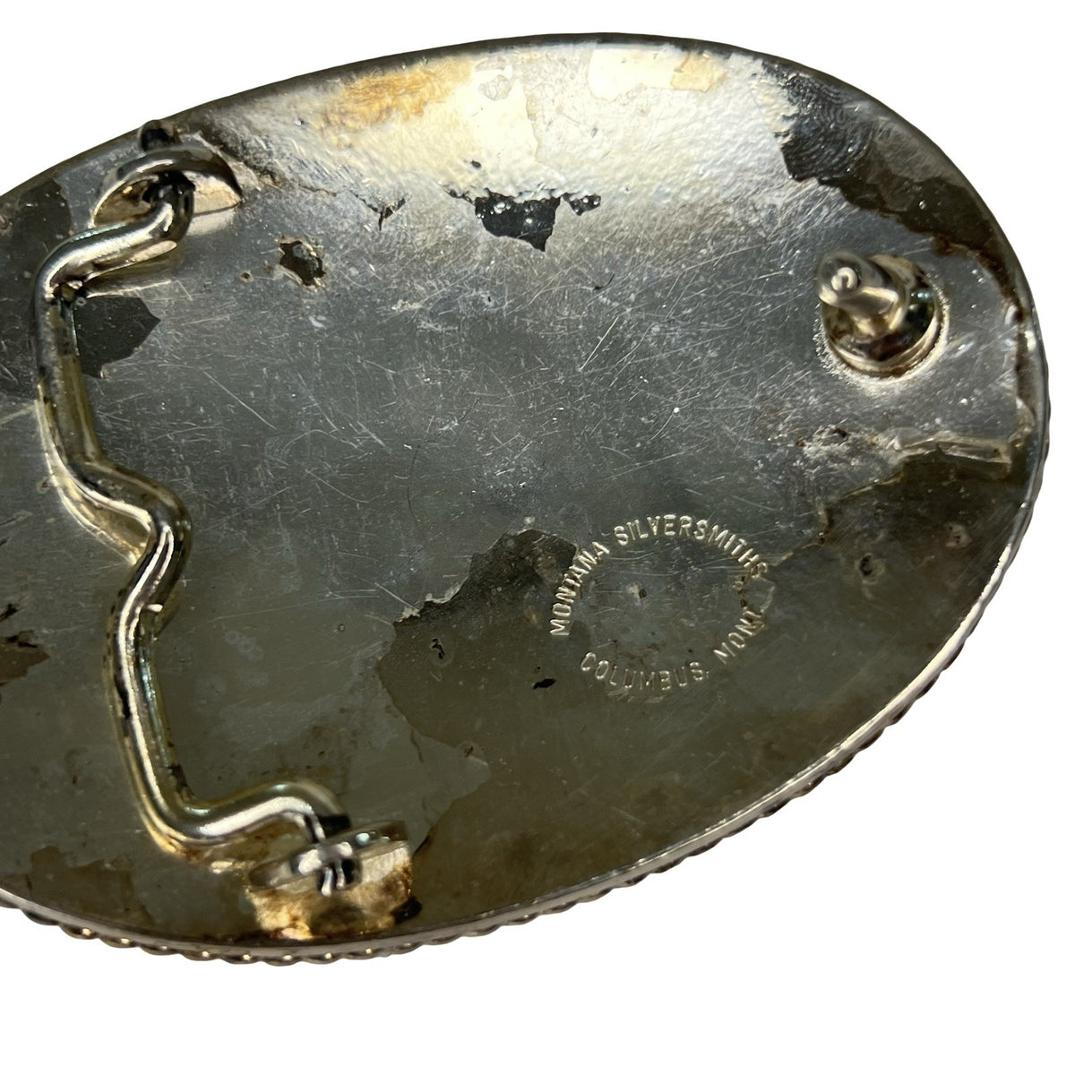 Montana Silversmiths S Initial Western Cowboy Belt Buckle Silver Gold Tone - back view