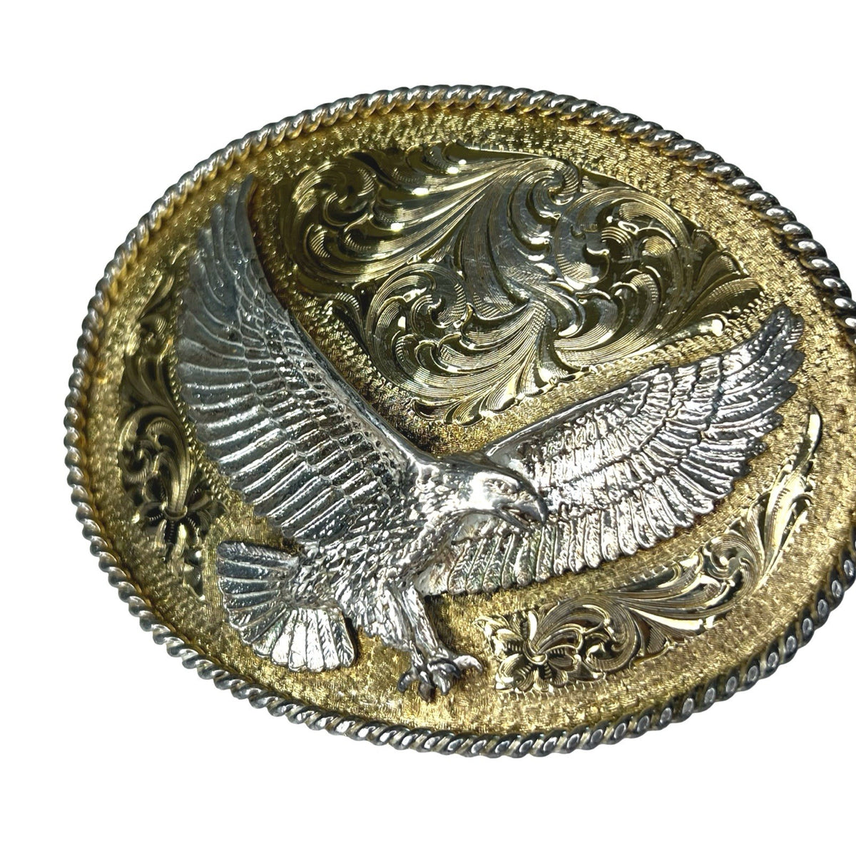 Montana Silversmiths 24 Gold Electro Plate Eagle Western Cowboy Belt Buckle - detail view