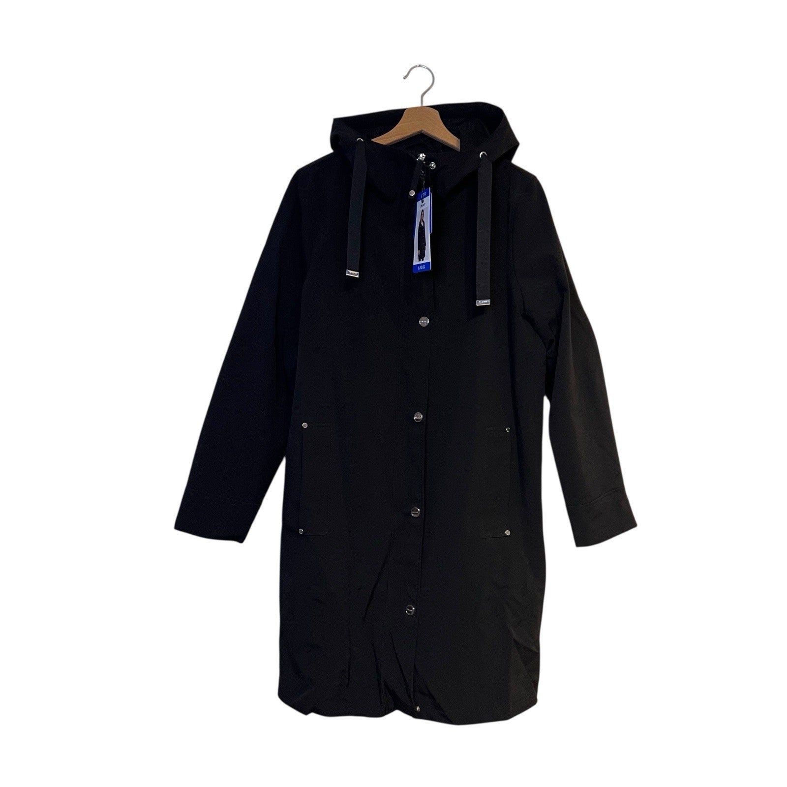DKNY Women's Black Parka Jacket Coat Hooded Winter Warm Large Zip Slits BNWT