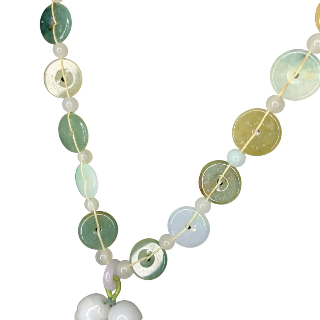 Vintage Handmade Green Glass Bead Necklace Faux Jade Floral Statement Jewellery