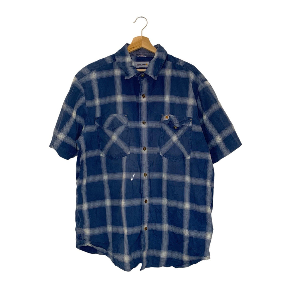 Carhartt Men’s Shirt XL Blue Plaid Button Up Relaxed Fit Workwear Long Sleeve