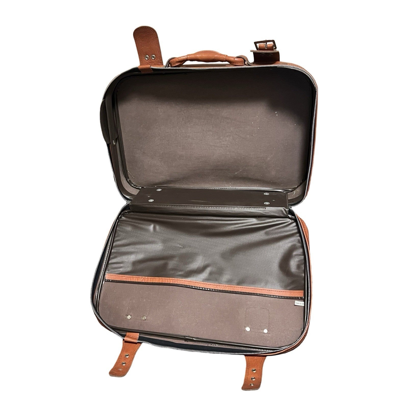 Vintage Brown Faux Leather Suitcase Carry Case Travel Overnight Bag Korea