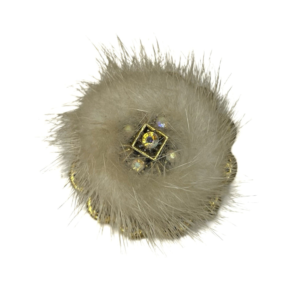 Vintage Mink Fur Brooches Lot Golden Cat Keyring Floral Pin Set Gift Retro
