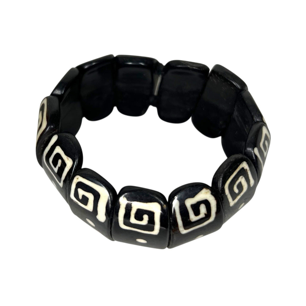 2x African Tribal Yak Bone Batik Stretch Bracelet Wood Bangle Boho Statement