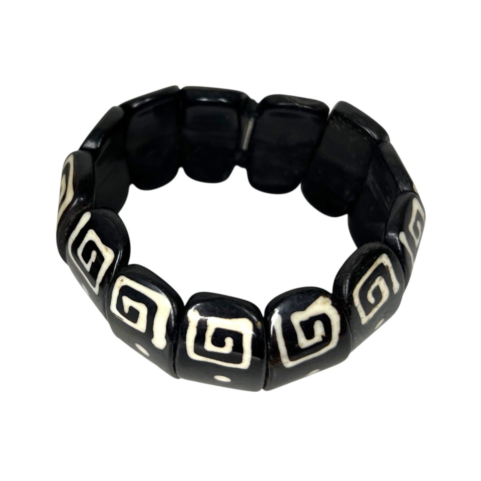 2x African Tribal Yak Bone Batik Stretch Bracelet Wood Bangle Boho Statement