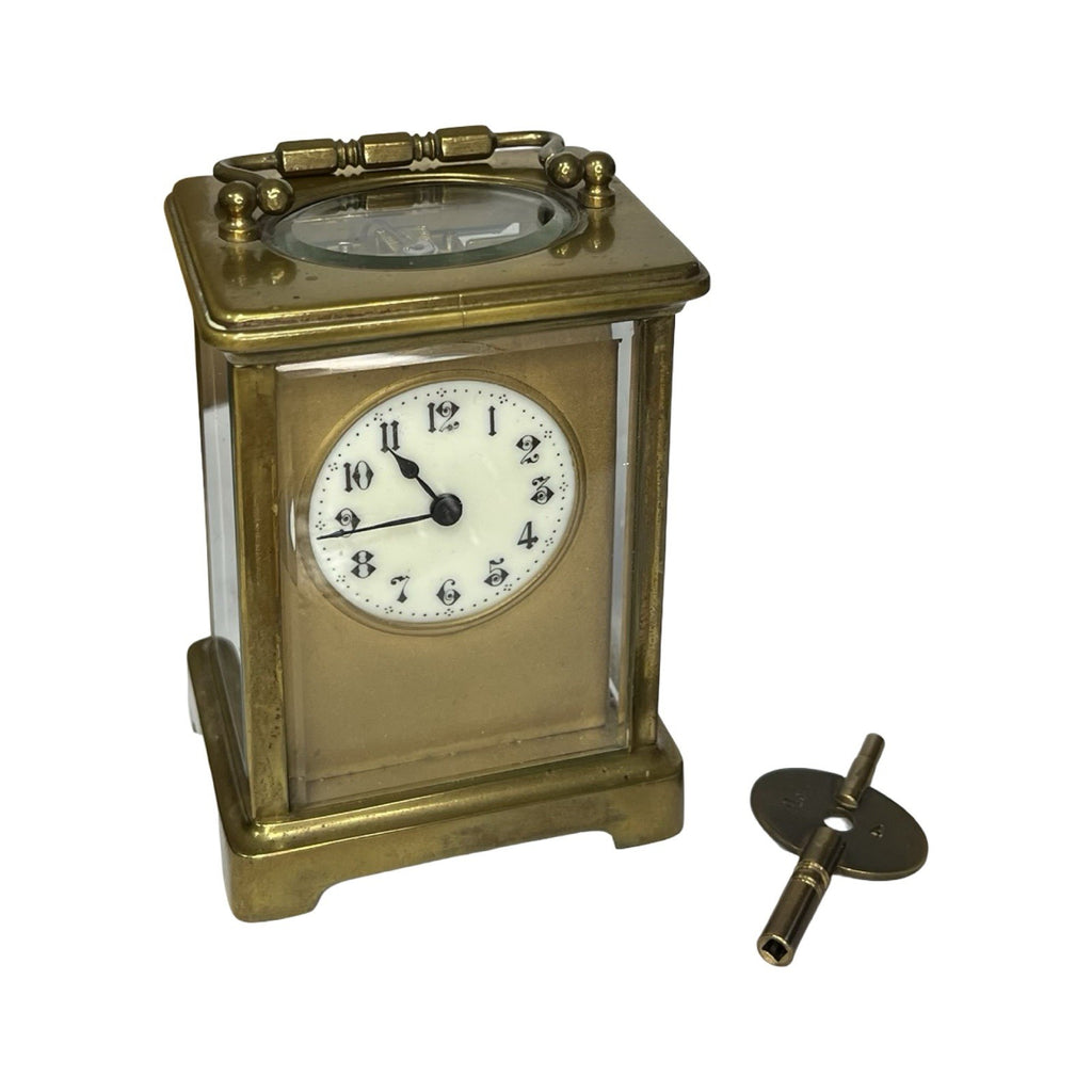 Vintage Brass Carriage Clock Platform Escapement Glass Sides Key Wind Up France