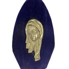Vintage Italian Peltro Inciso Virgin Mary Pewter Religious Plaque Velvet Stand