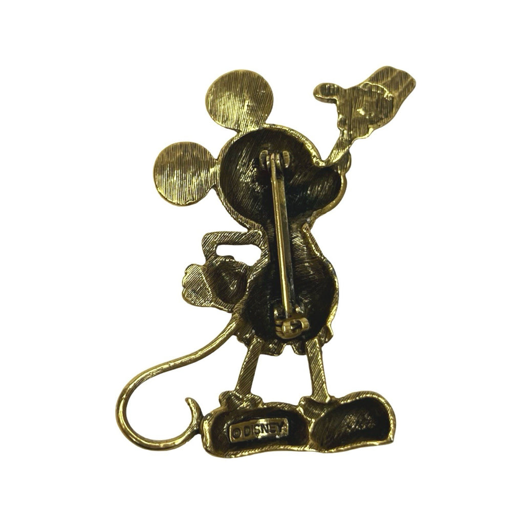 Vintage Disney Mickey Mouse Gold Tone Waving Brooch Pin Official Collectible