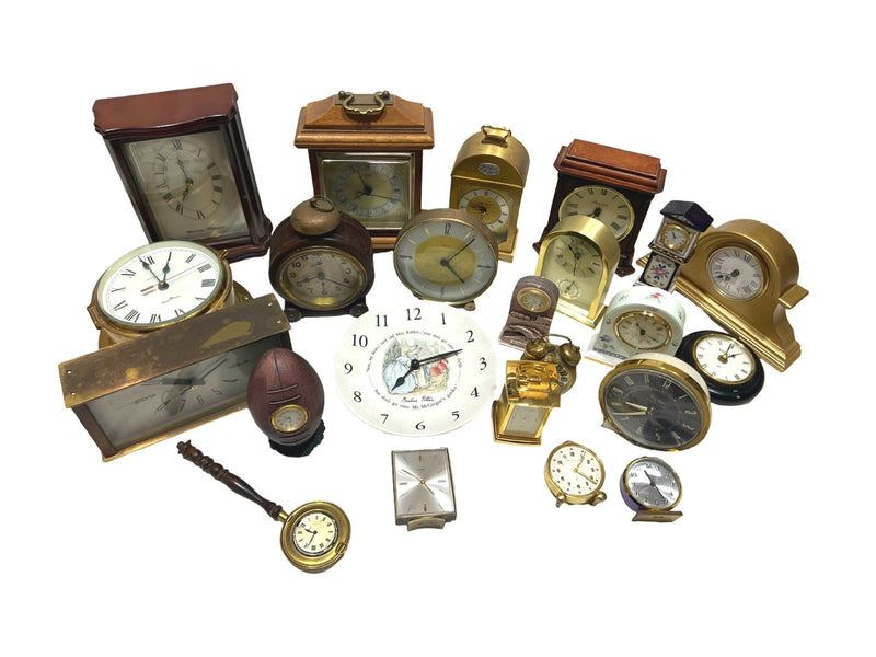 23x Vintage Clock Job Lot Smiths Westclox Metamec Swiza Mantel Alarm Novelty
