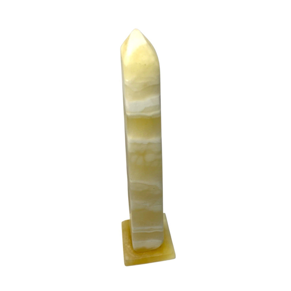 Vintage Collectable Banded Onyx Obelisk Sculpture Polished Stone Tower Desk Gift